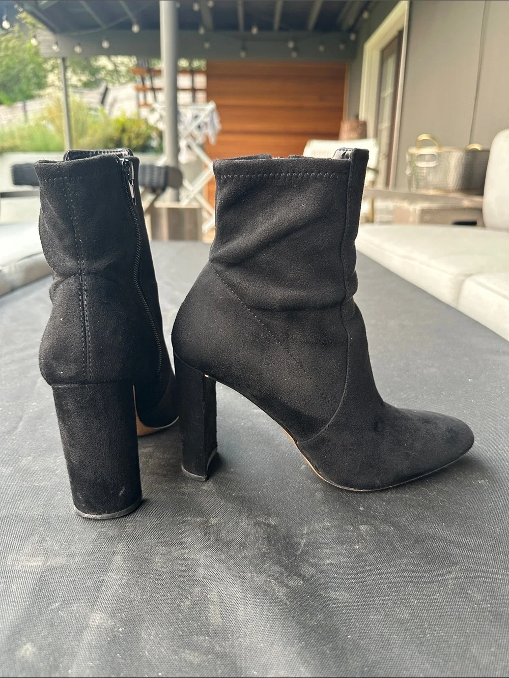 Aldo Black Suede High Block Heel Ankle Boots